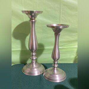 EUC Pewter candle holder set for candlesticks, and 3 inch pillar candles
